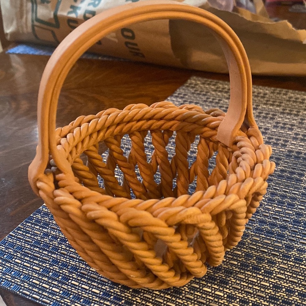Italian clay woven basket 4 1/2” wide by 5” tall